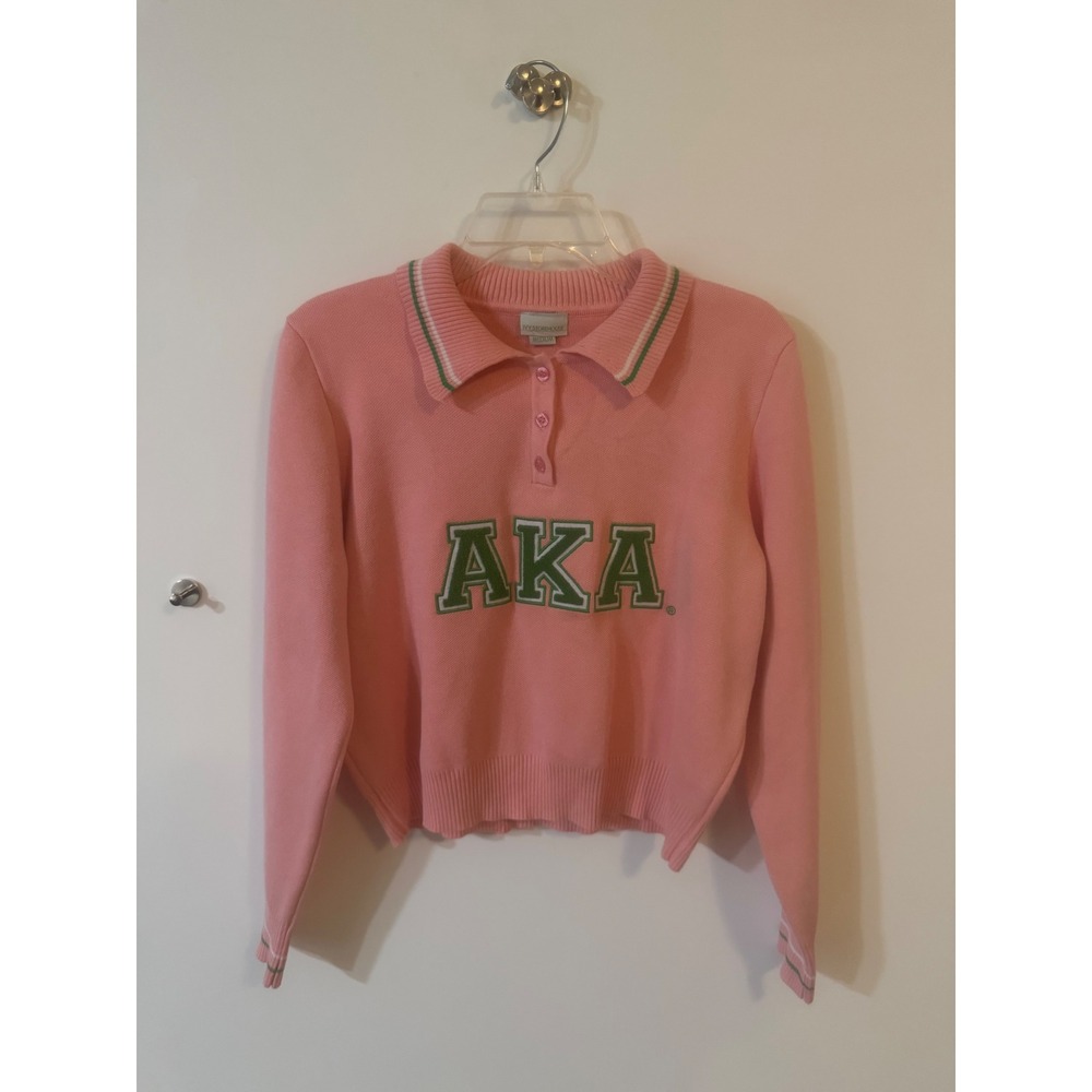 Ivy Storehouse Alpha Kappa Alpha AKA Pink Green Greek Letter Polo Sweater Medium